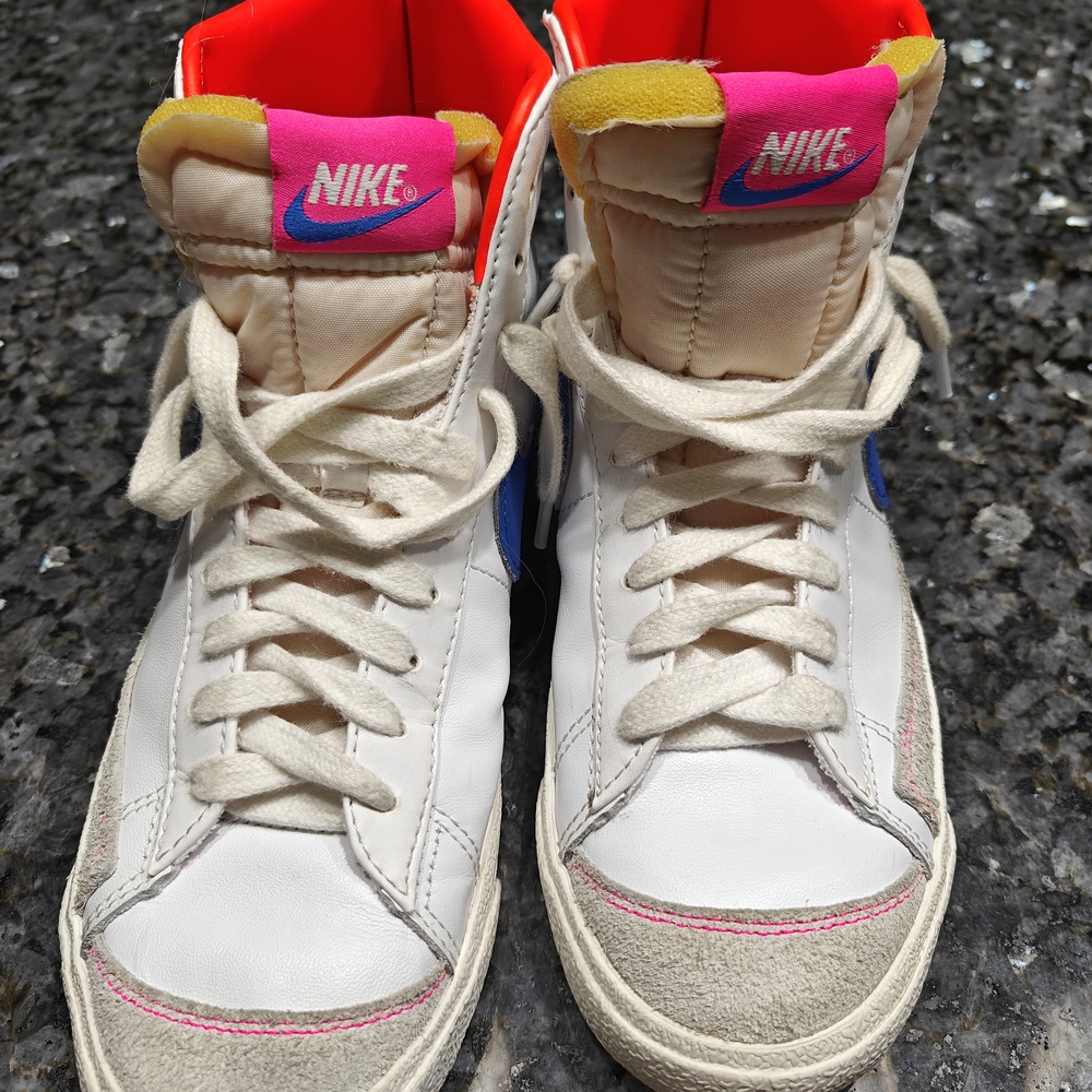 Nike High-Top Blazer Sneakers with Pink and Blue Accents